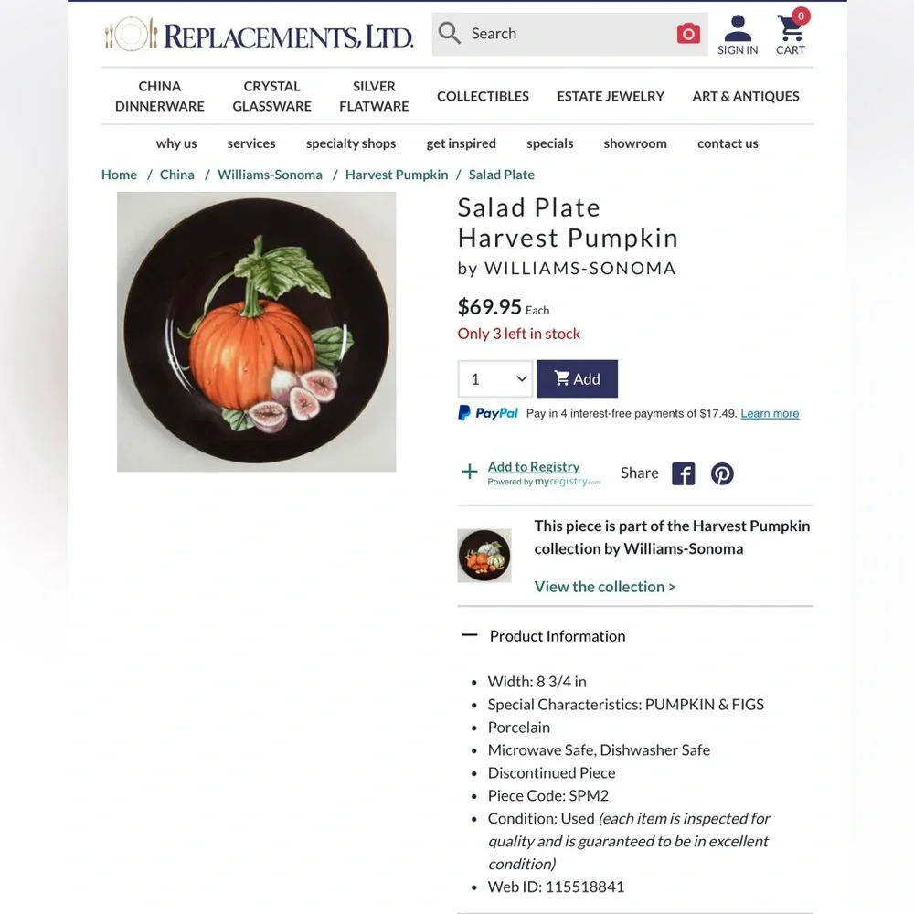 Williams Sonoma's Harvest Pumpkin Plate 9